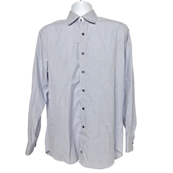 David Donahue Blue Micro Check Dress Shirt 16 34/35 - Picture 2 of 6